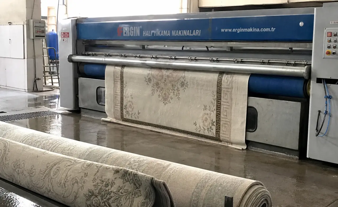 Halı yıkama fabrikasında otomatik yıkama makineleri